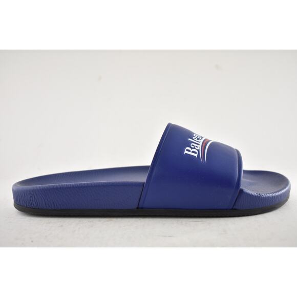 Balenciaga Blue Leather Campaign Logo Slide Pool Sandal Flip Flop Flat 44 11 main image 9